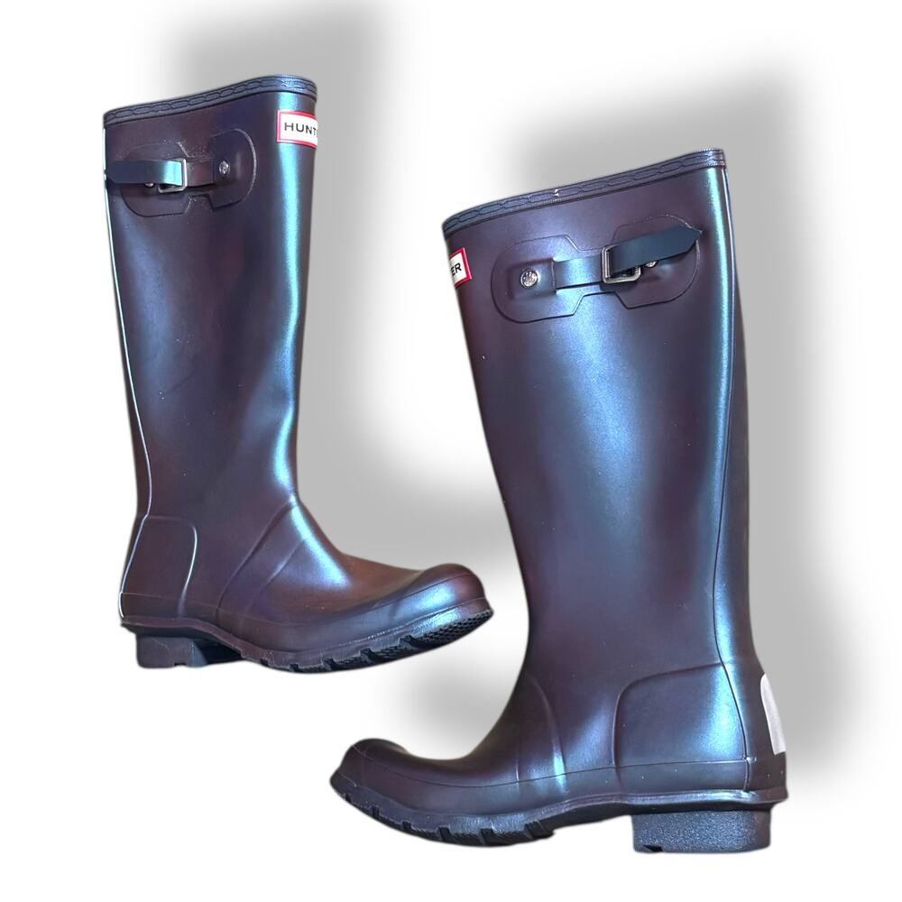 Hunter Original Tall Gloss Rain Boots Purple Iridescent Waterproof Wellies 5